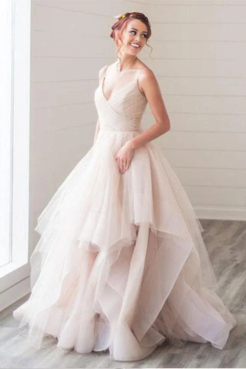 A-Line Spaghetti Straps Sleeveless Tulle Long Wedding Dress,Prom Dress GJS145 Princess Wedding Dress