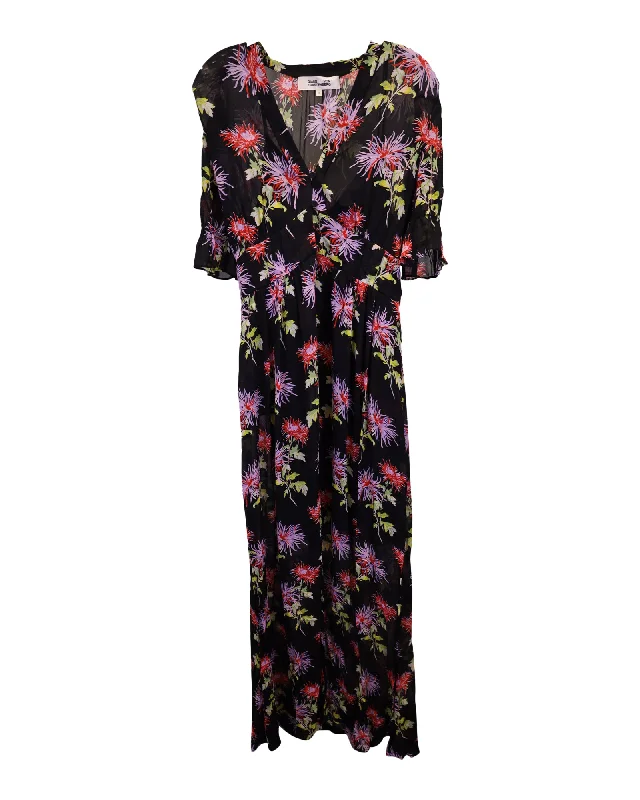 Diane Von Furstenberg Erica Chiffon Maxi Dress In Floral Print  Viscose Printed Long Skirt